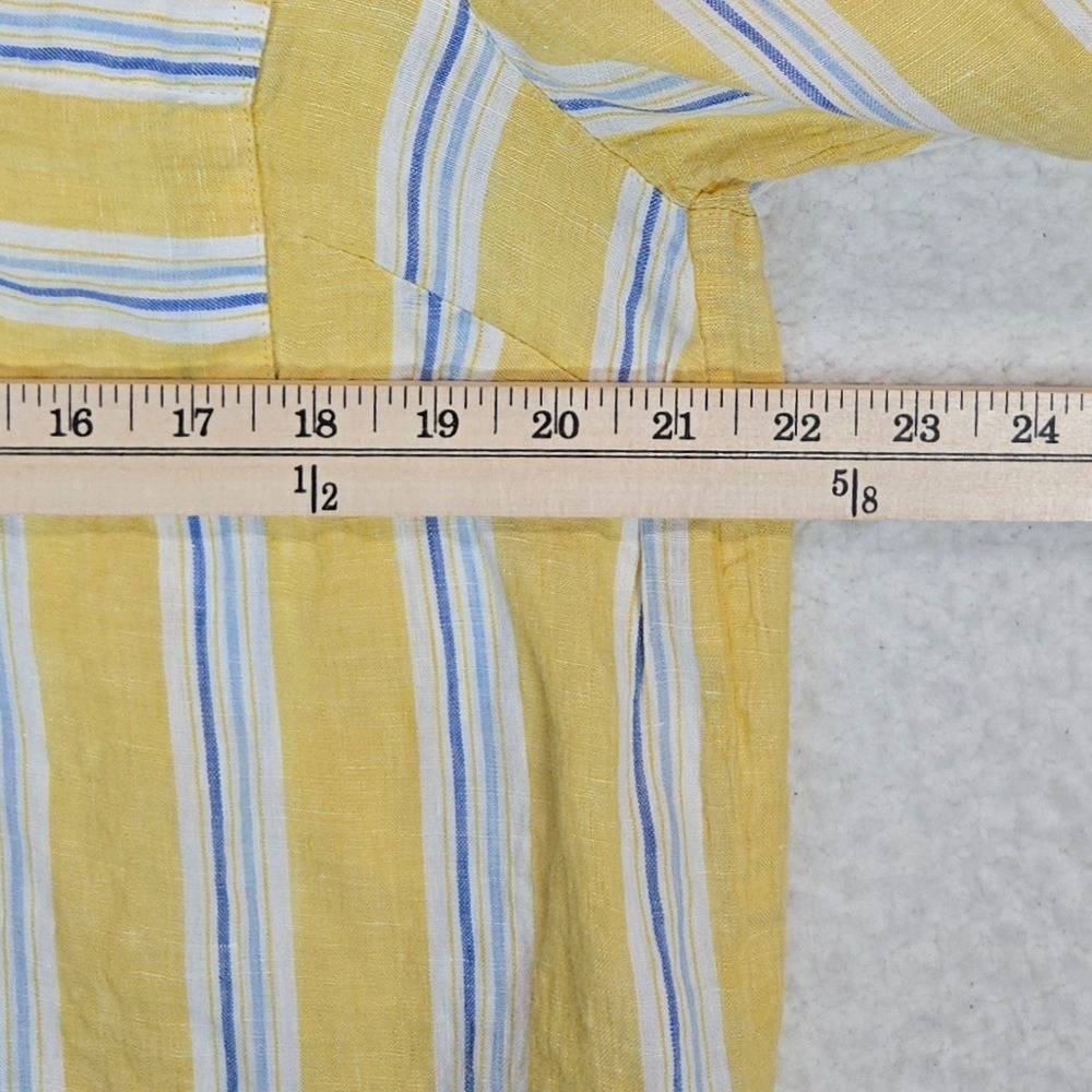 J. Jill Love Linen Tunic M Yellow Blue Stripe Coastal Mediterranean Popover - Picture 7 of 13